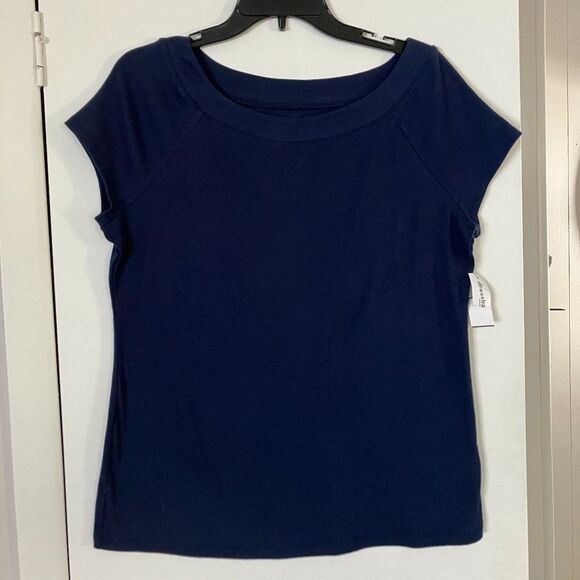 Westport Tops - Super Soft Navy Knit Top with Cap Sleeves Size L
